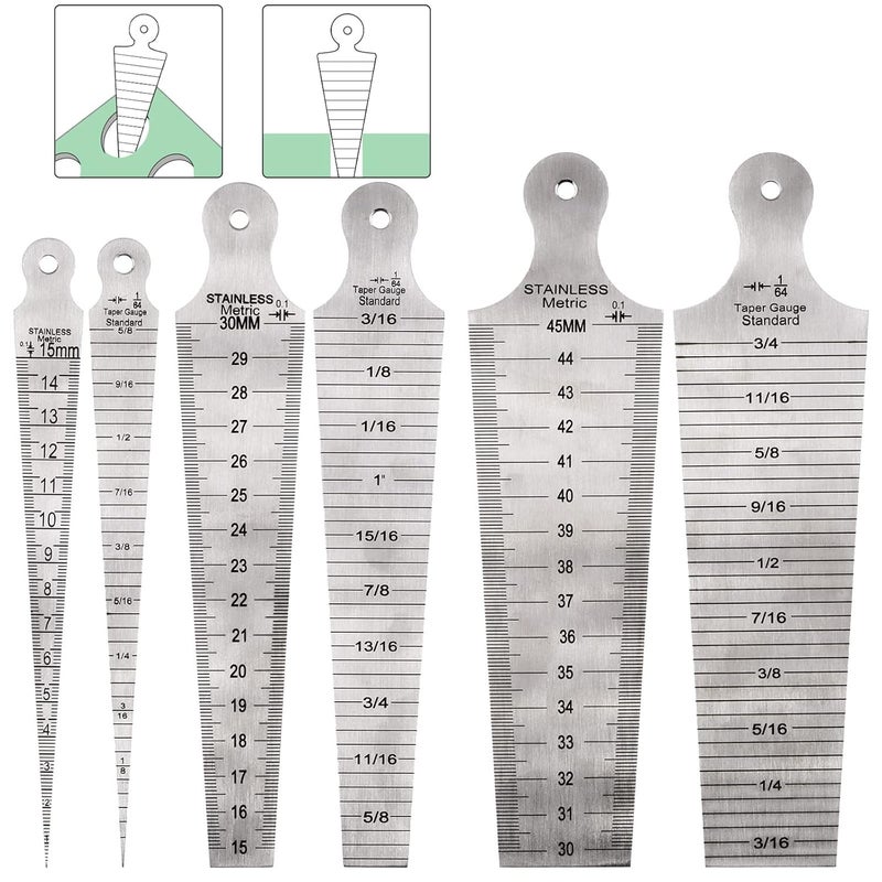 Keadic 3Pcs Stainless Welding Taper Gauge Test Set, 1-15mm/15-30mm/30-45mm Feeler Gage Rulers Gap Hole Inspection Tool Inch & Metric Standard for Size Measurement (1/64”-5/8”, 5/8”-3/16”, 3/16”-3/4”) - Image 1